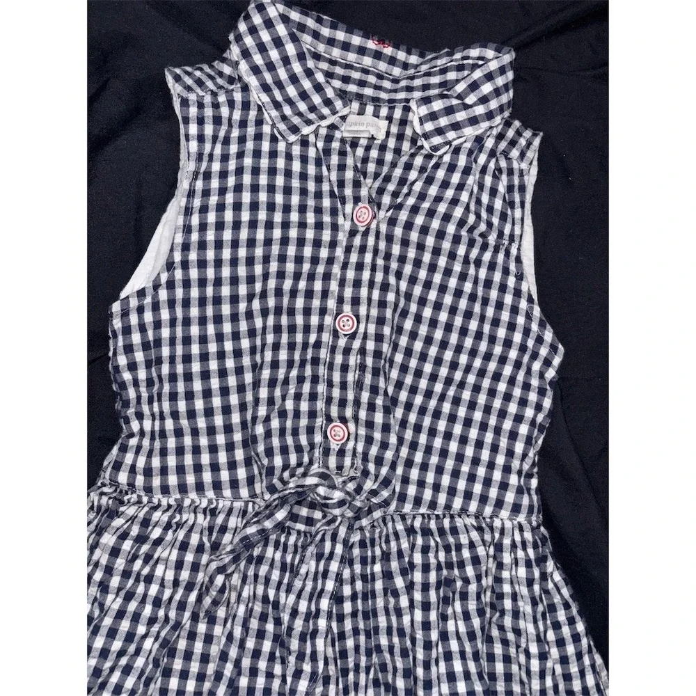 Pumpkin Patch Dress Girls Size 6 Blue Gingham Check Sleeveless Collared preppy